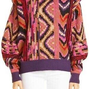 EUC FARM Rio Pink and Purple Geometric Sweater
